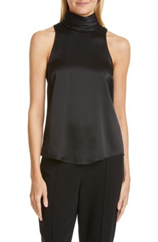 Black Satin Mock-neck Top