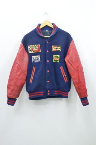 Varsity Jacket vintage 80s Laine et Cuir vintage Veste Red Line Champion Bel-Ray Castrol Veste Taille L