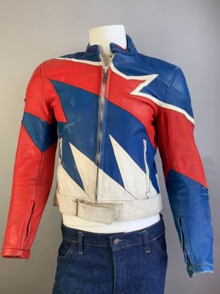Veste de moto en cuir vintage// Veste de moto des années 80// veste de moto colorée vintage