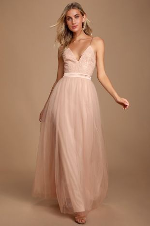 Gala Essential Blush Sequin Lace Sleeveless Maxi Dress