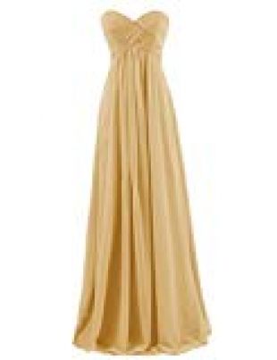 Women Strapless Pleated Chiffon Long Bridesmaid Dress Wedding Party Gown Gold US20W