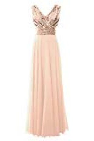 MACloth Bridesmaid Dresses Sleeveless V Neck Sequin Evening Wedding Formal Gown (US2, Rose Gold)