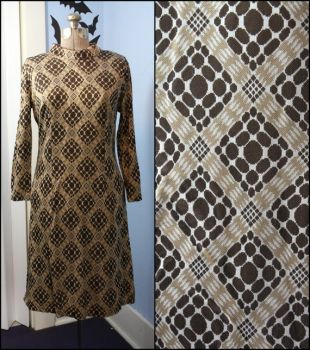 vintage années 1960 1970 Womens Brown and Tan Geometric Mod Dress Modern Size Large Mad Men par Parkshire Original