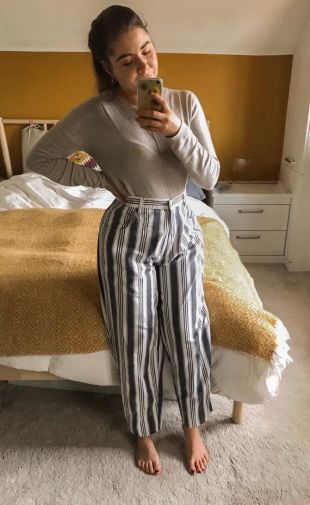 Jeans rayés et blancs «Principes de Loisirs» vintage