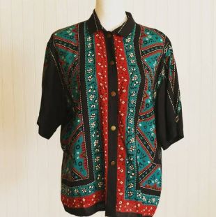 vintage années 1990 Western Boho Turquoise Shirt Taille moyenne