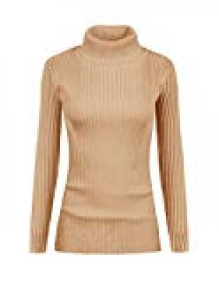 v28 Women Stretchable Turtleneck Knit Long Sleeve Slim Fit Sweater (XS,Khaki)