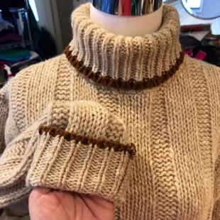 Pull col roulé laine naturelle whisky beige marron large côtes Parkley Casuals mélange unisexe L XL