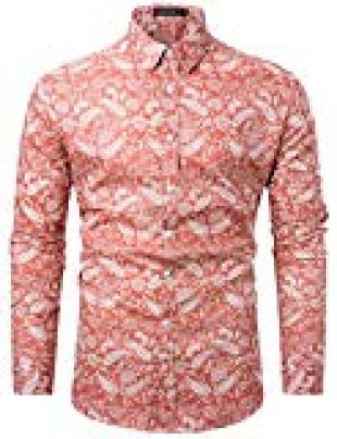 TUNEVUSE Mens Paisley Shirt Long Sleeve Retro Floral Print Casual Button Down Shirt Cotton Pink Floral Print Large