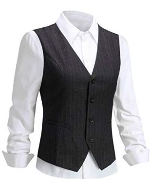Foucome Damen Anzug mit Nadelstreifen, formelle Passform - Grau - S