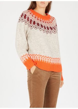 Soldes PULL COL ROND AMPLE EN MAILLE JACQUARD ABRICOT