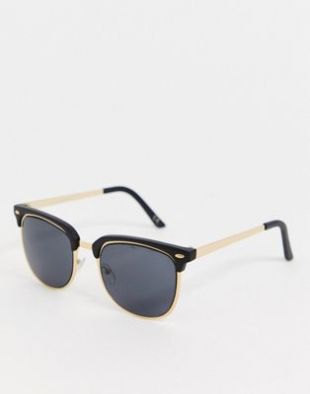 ASOS DESIGN - Lunettes de soleil rétro avec verres noir mat fumés - Doré | ASOS