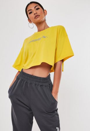 Yellow Printed Crop T shirt