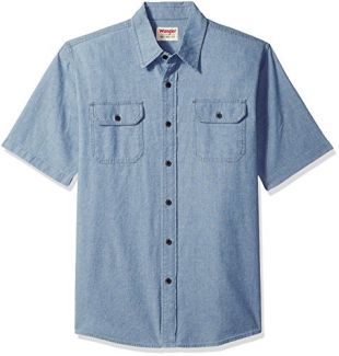 Wrangler Authentics Men's Short Sleeve Classic Woven Shirt Light Chambray, XL