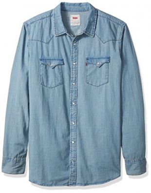 Levi's Men's Big and Tall Standard Denim Western Shirt, Light Stonewash, 3XLB