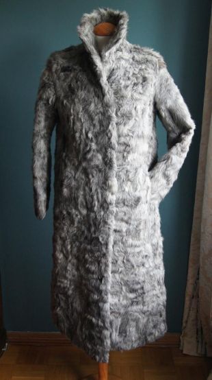 Vrai manteau de fourrure Grey Curly Lamb Size M