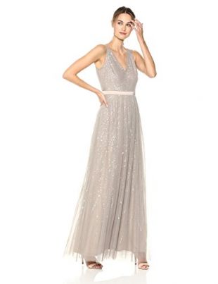 Adrianna Papell Abito Midi Con Perline E Mantella In Chiffon Per Donna