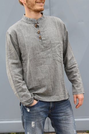 Chemise à col Mao délavée en lin homme - Spasso