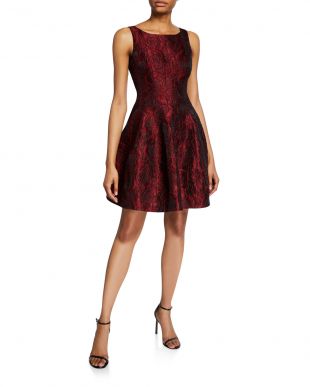 Halston - Floral Jacquard Sleeveless Fit-&-Flare Dress
