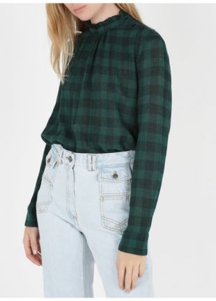 Soldes TOP COL VICTORIEN AMPLE À CARREAUX EN LAINE MÉLANGÉE EMERAUDE