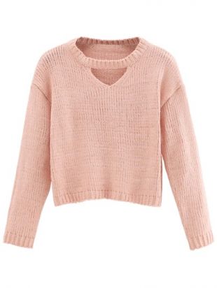 Pink Cut Out Crop Sweater
