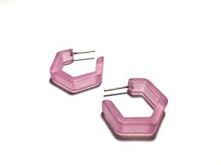 Petal Pink Honeycomb Hex Geometric Hoop Earrings