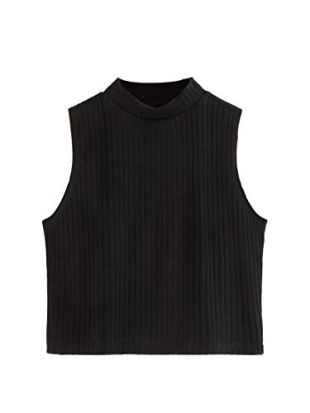 Shein - Women's Basic Sleeveless Mock Neck Ribbed Knit Solid Crop Cami ...