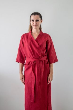 Red Linen Bathrobe Valentines Day - Femmes Linen Robe Kimono Style Linen Bath Robe - Pas parfait linge - Robe de demoiselle d'honneur Spa Robe Homewear