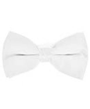 BG Solid Color Poly Satin Clip-on Bowtie for Men, Classic, Formal and Pre Tied for Suits and Tuxedos - White