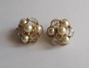 Vintage des années 1950 / 1960 s rétro Mid Century KRAMER fausse perle & clair perle clip boule boucles d’oreilles-1 » de diamètre-livraison gratuite !