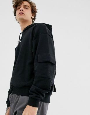 ASOS DESIGN boxy utility hoodie with multi pockets & strapping details in black | ASOS