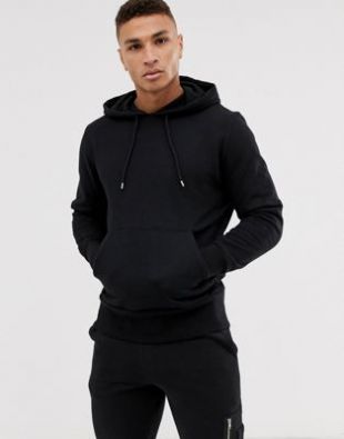 ASOS DESIGN hoodie in black with deep rib | ASOS