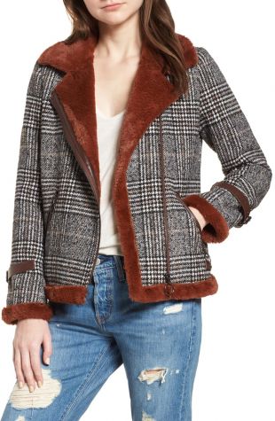 Fur Lined Plaid  Jacket