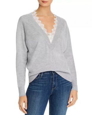 Grey Lace-Trim Sweater