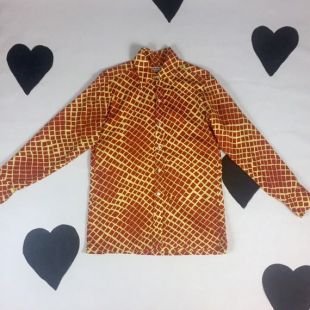 rare 1970 Bill Blass op art imprimé femme chemise des années 70 designer pour PBM bouton jusqu'à groovy psychédélique disco coton coton robe robe robe chemise