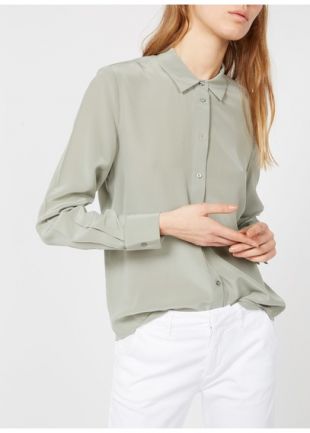 Soldes CHEMISE COL CLASSIQUE EN SOIE SAUGE UNI  Place des Tendances