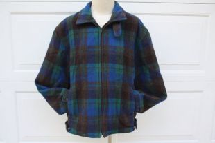 Veste vintage en laine à carreaux bûcheron Hunter Short Bomber bleu vert brun 60 s Zip Rockabilly Style unisexe