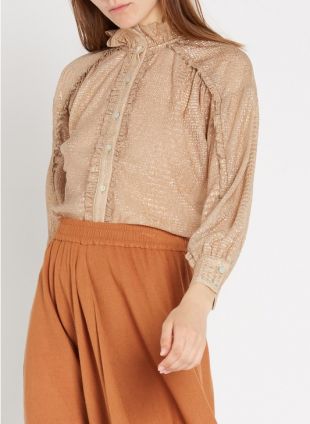 Soldes CHEMISE COL VICTORIEN À RAYURES MÉTALLISÉES GOLD