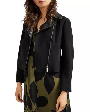 Black Leather Collar Biker Jacket