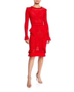 Alexis Red Sivan Knit Long-Sleeve Ruffle Dress worn by Ainsley Earhardt in Fox & Friends November 10 , 2019