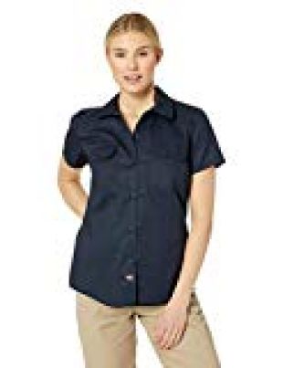 Dickies Women's Short-Sleeve Flex Work Shirt, Dark Navy, Medium