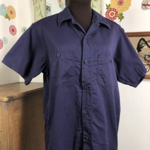 Chemise de travail Vintage, aigle travail vêtements à manches courtes bouton avant corvée chemise en bleu marine, poches plaquées