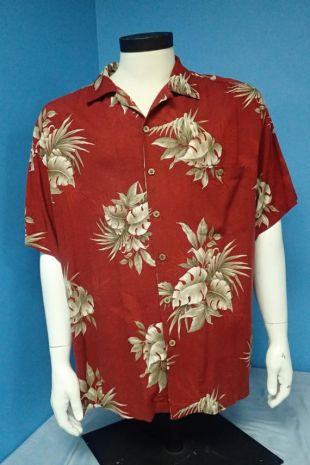 L'île rives chemise hawaïenne homme rouge foncé avec boutons en bois Sz XL Stock #02961