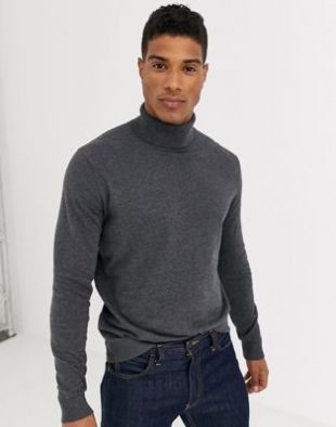 Selected Homme - Pull col roulé en maille de coton - Gris | ASOS