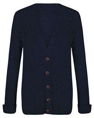 Women’S Chunky BOYFIEND Knitted Button Cardigan (SM=8/10, Navy Blue)
