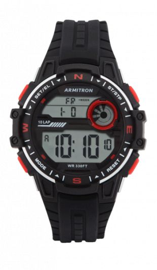 Black Digital Silicon Strap with Red Accents- 48MM