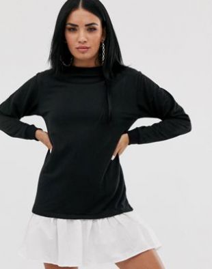 black sweater dress with poplin frill