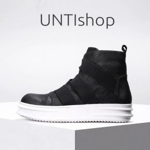 Bottes en cuir noir N19 cyberpunk pour hommes, bottines hautes; baskets en cuir authentiques; bottes d'hiver pour hommes avec bande élastique