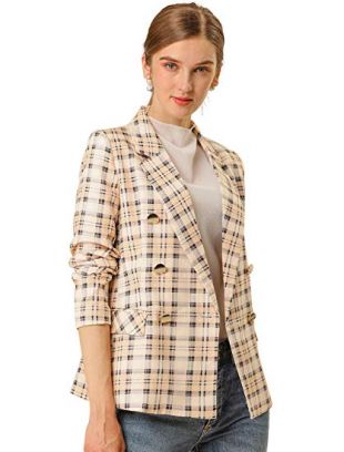 Double Breasted Plaid Formal Blazer Jacket