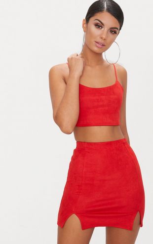 Red Split Mini Skirt