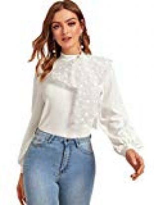 Tie Ruffle Mock Neck  Blouse